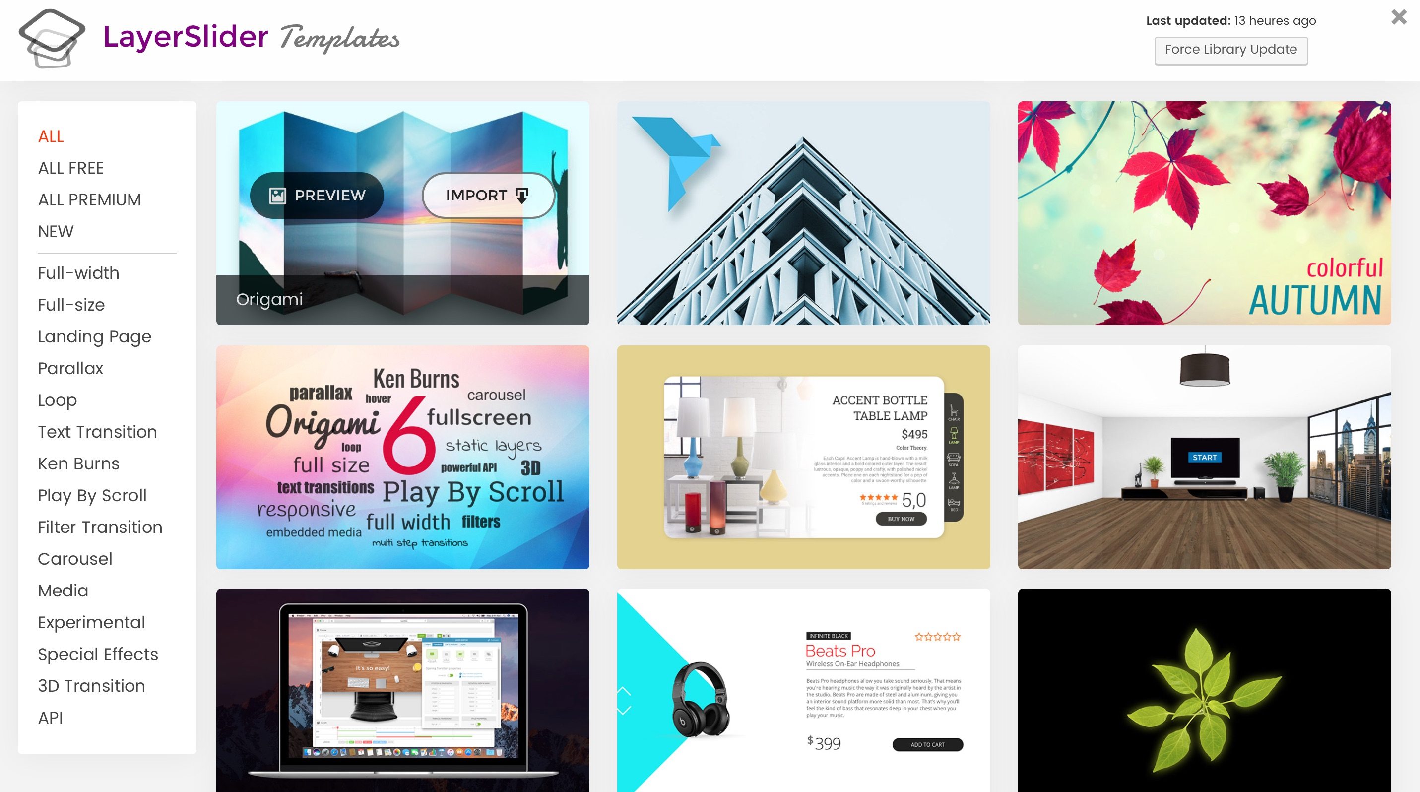 Page des modèles LayerSlider