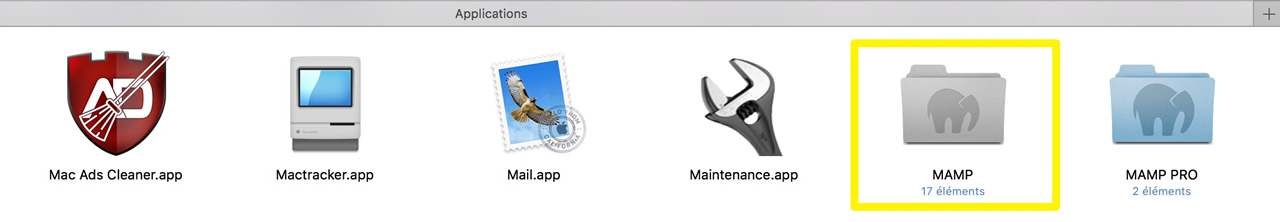 Copie écran du dossier Applications avec MAMP
