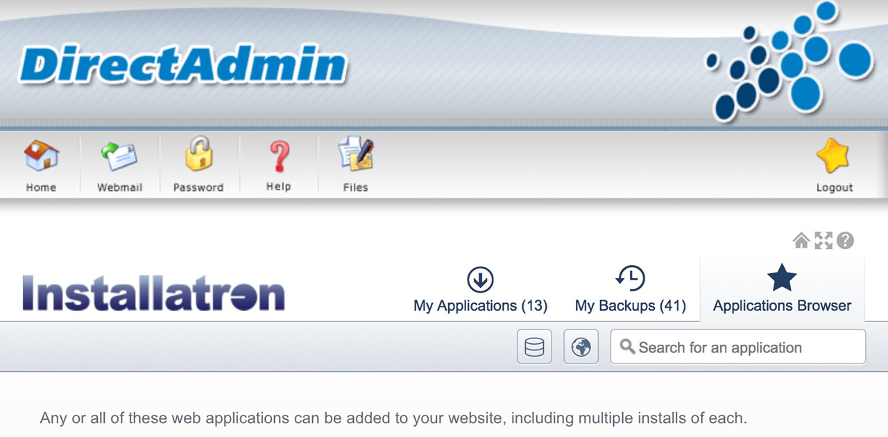 Copie écran de la page d'accueil de l'application Installatron