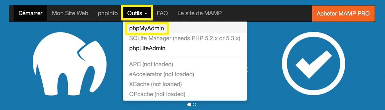 Capture écran de la page de gestion de MAMP