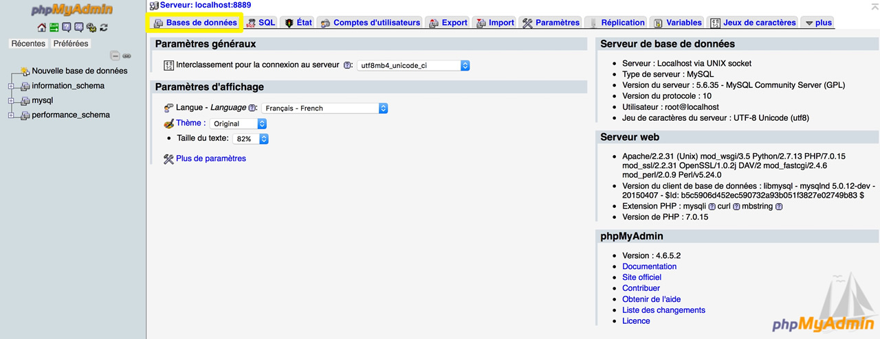 Capture écran de PhpMyadmin