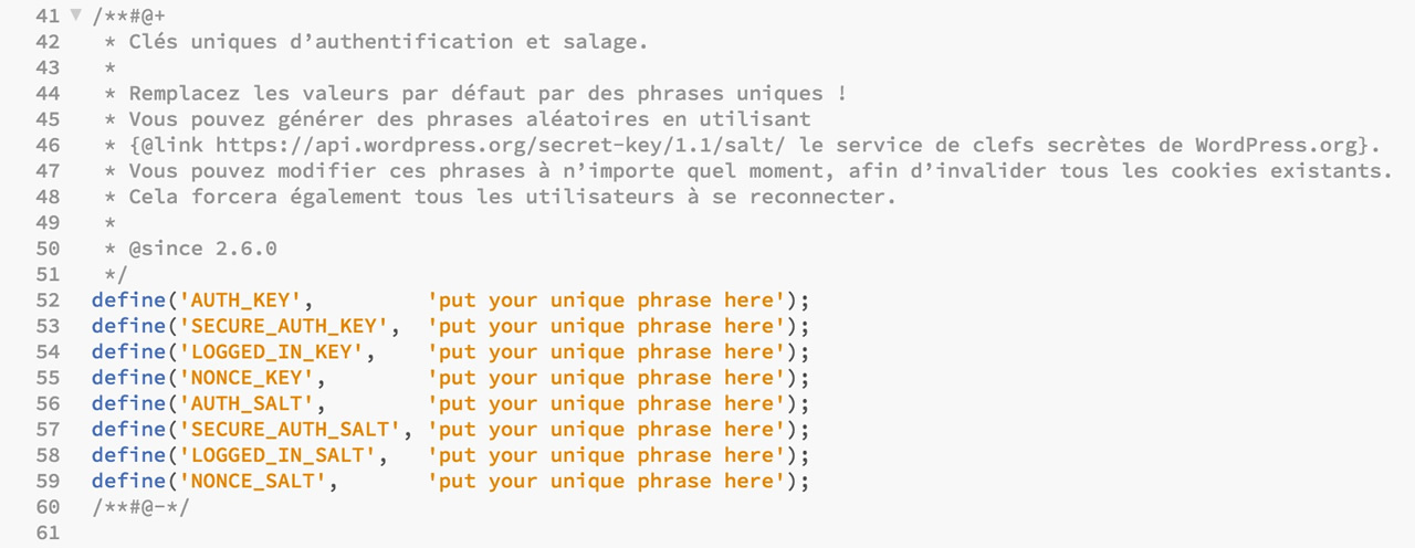 Copie écran du fichier config-sample et code d'authentification