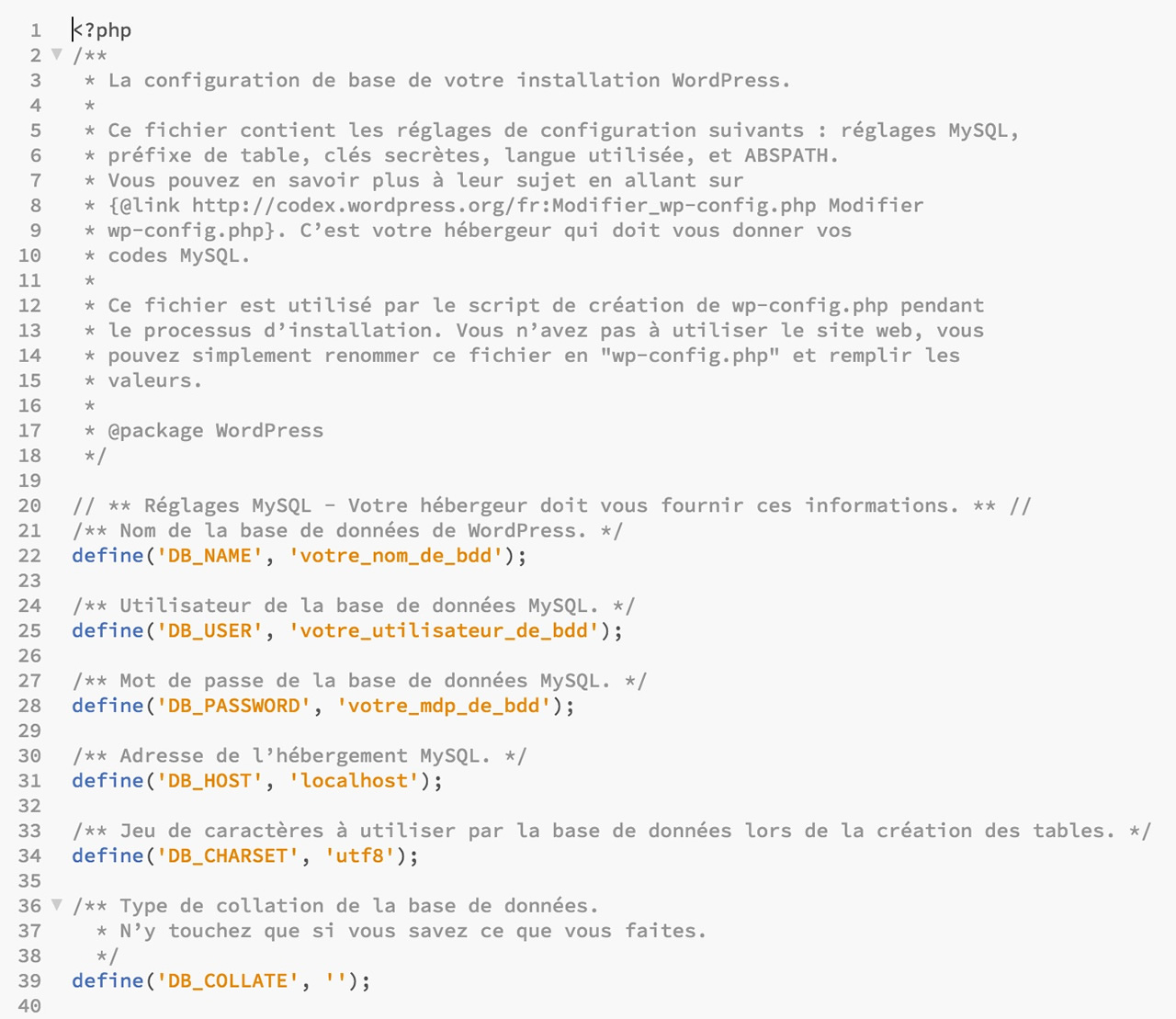 Copie écran du fichier config-sample de Wordpress