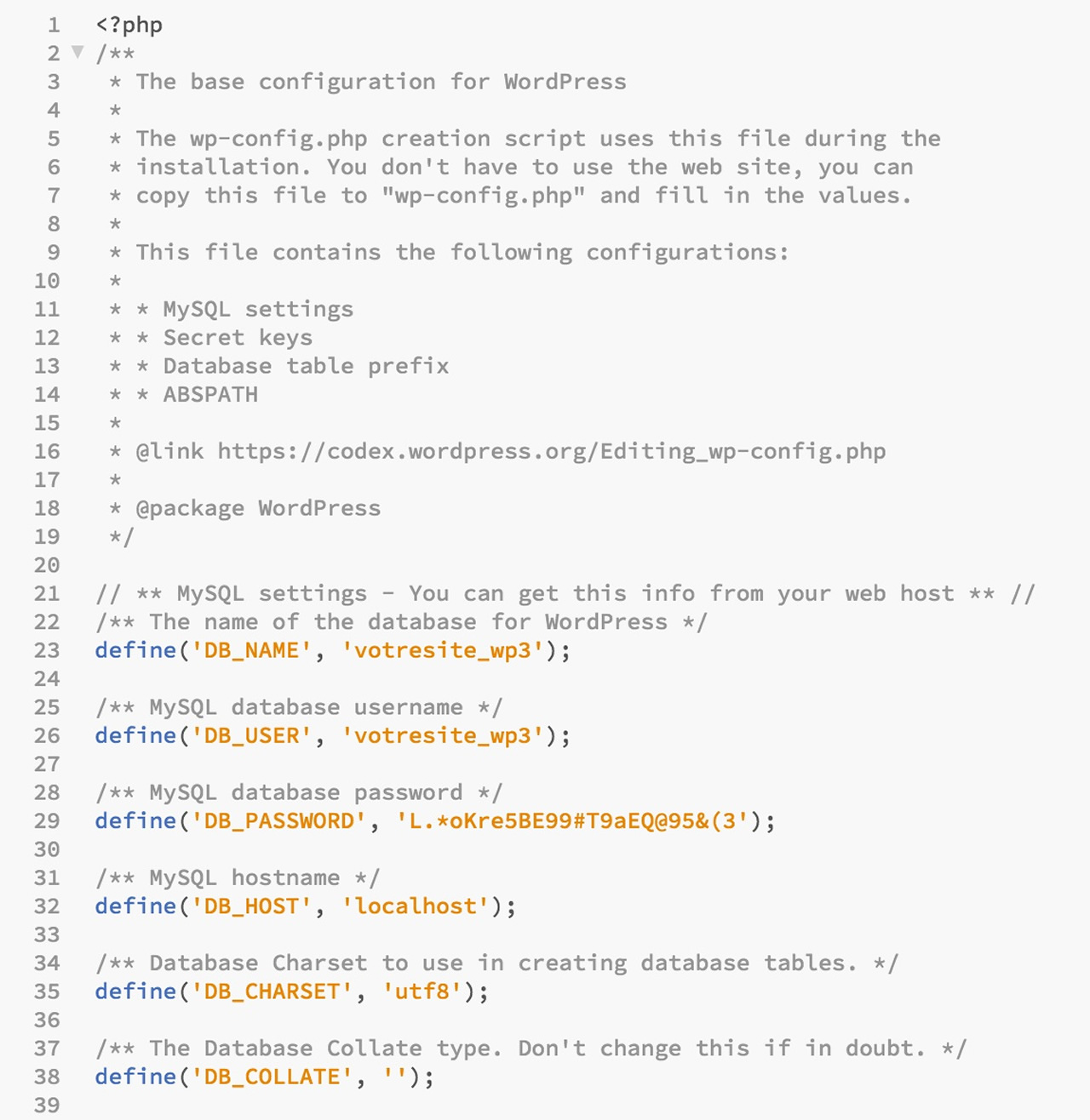 Copie écran du fichier config-sample édité
